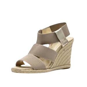 BEIGE Tan Cross Strap Jute Wedges